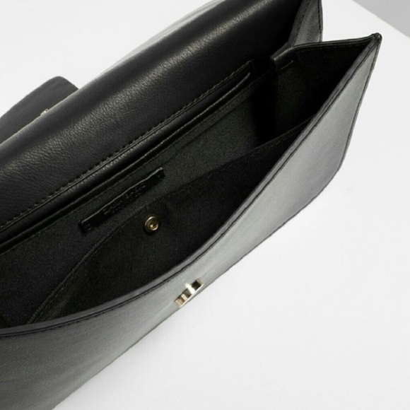 ZARA SPLIT SUEDE BLACK CLUTCH WITH SILVER BUCKLE BRAND NEW WITH TAGS